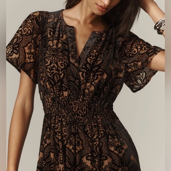 Anthropologie The Somerset Maxi Dress Velvet Edition Burnout Design L Black Nude - Picture 16 of 16